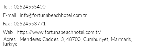 Fortuna Beach Hotel telefon numaralar, faks, e-mail, posta adresi ve iletiim bilgileri